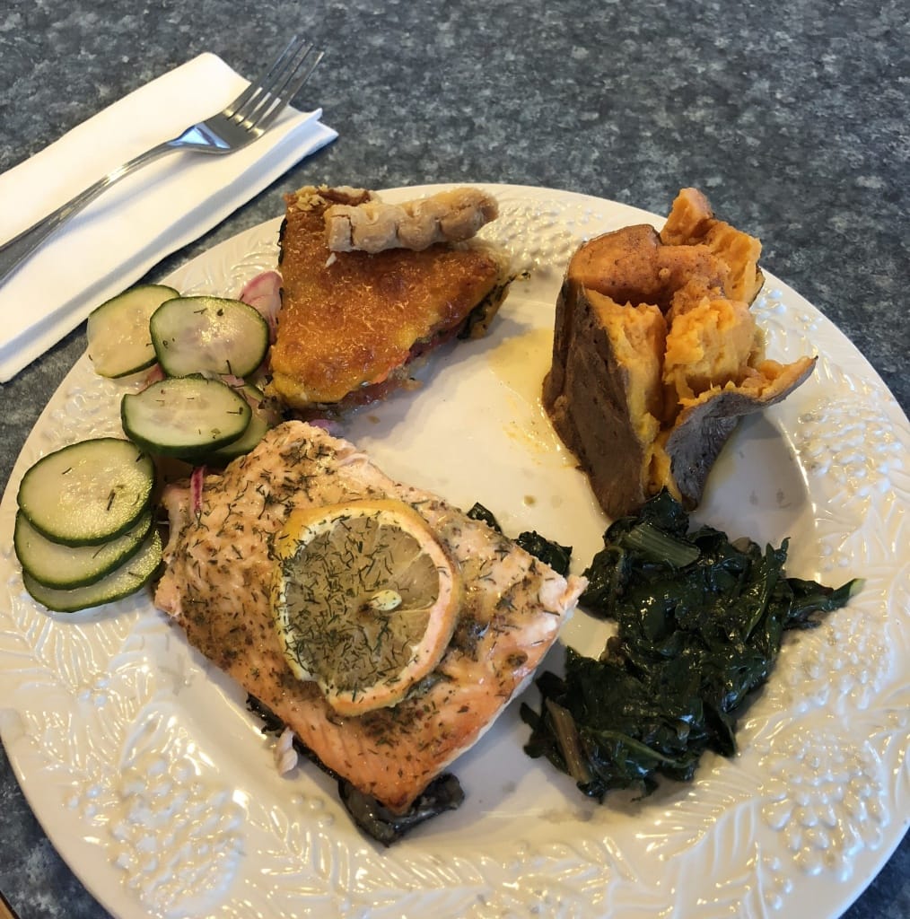 roasted salmon beach dinner