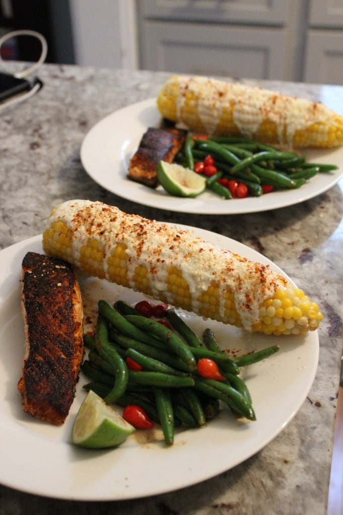 salmon with corn and veggies