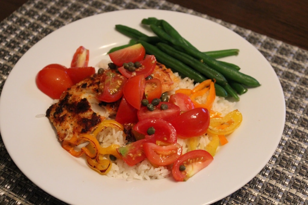 cod with peppers rice tomatoes