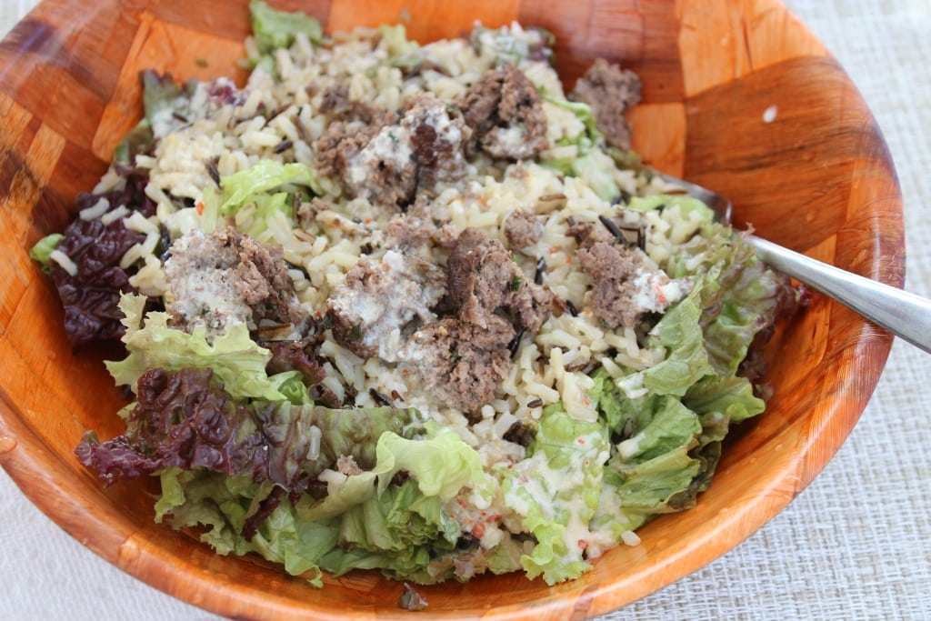 burger salad with tahini dressing