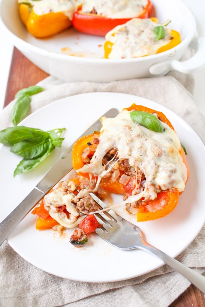 Ground Turkey + Brown Rice + Italian-Inspired Seasoning + Sliced Fresh Mozzarella Cheese mix and match stuffed peppers recipe