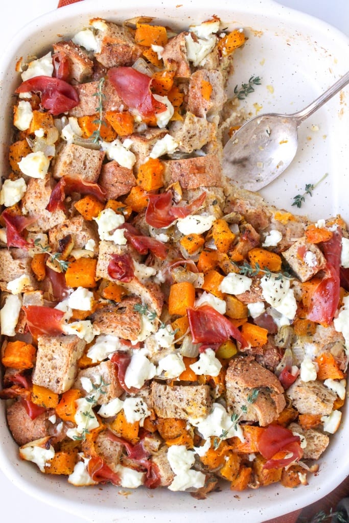 butternut squash, prosciutto and goat cheese strata recipe