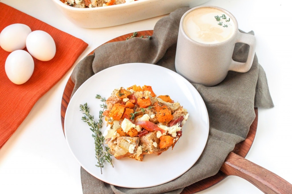 butternut squash, prosciutto and goat cheese strata recipe