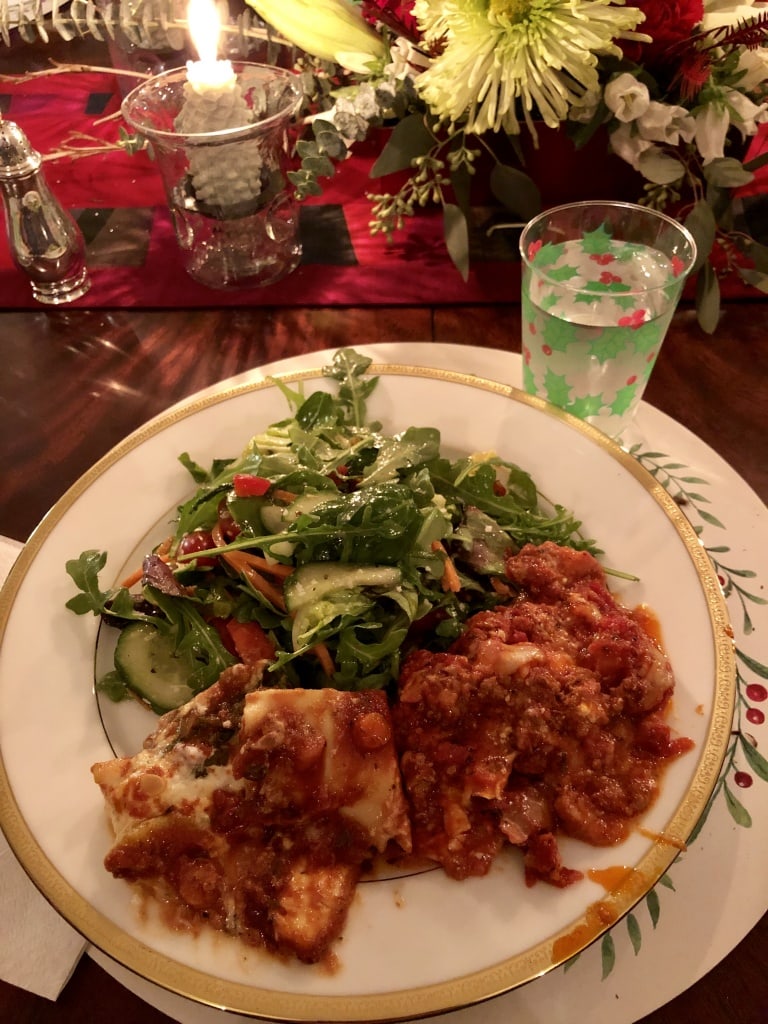 lasagna with salad