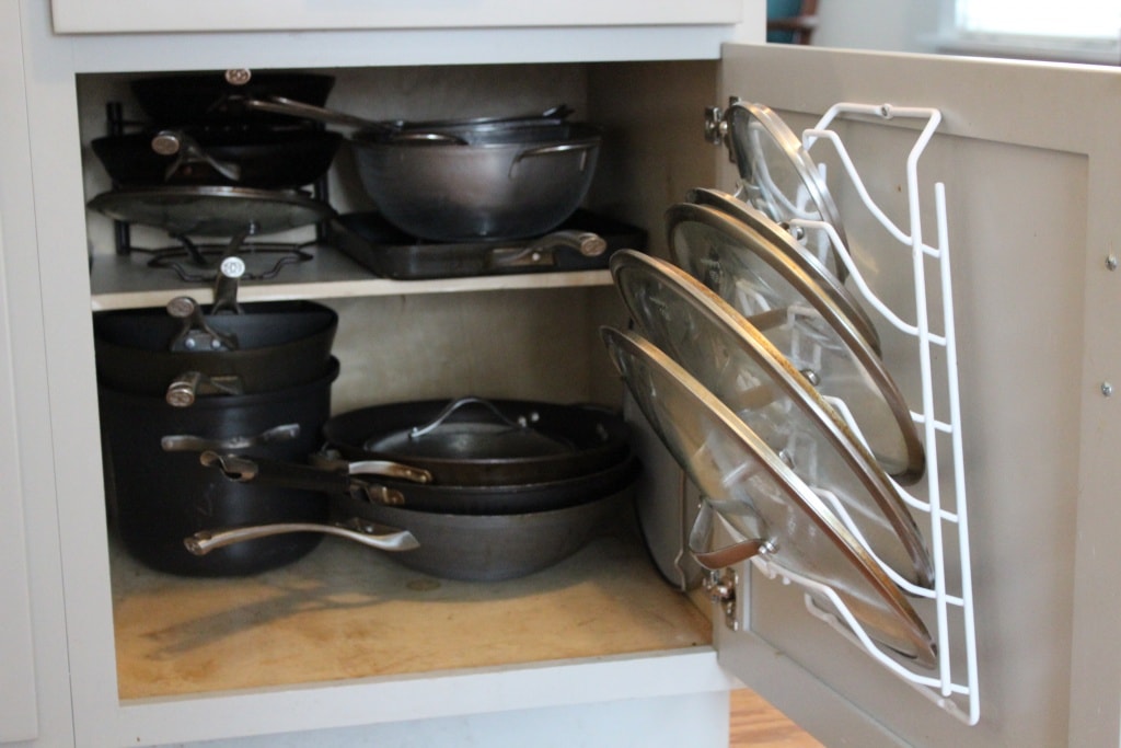 inside cabinet pot lid organizer