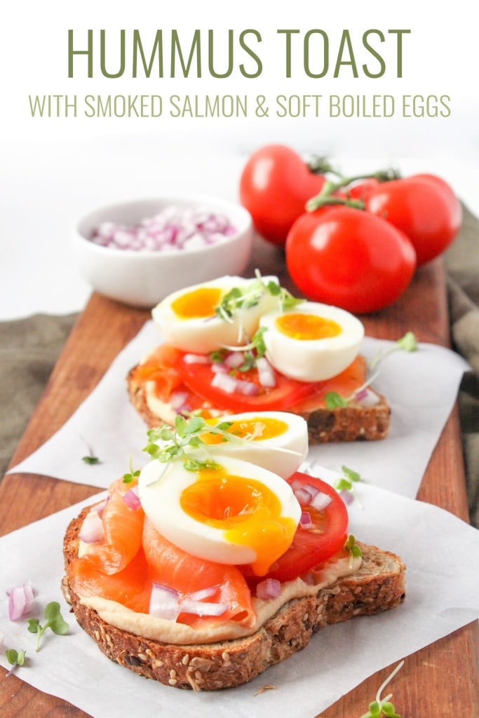 hummus toast recipe with smoked salmon and soft boiled eggs 