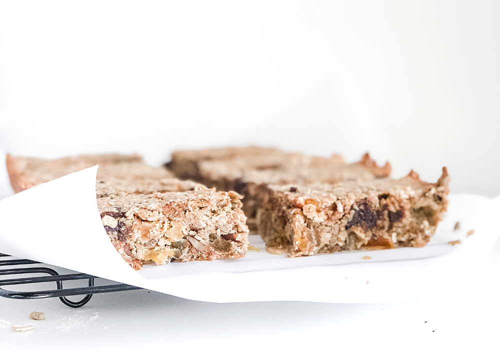 protein granola bars on parchment paper