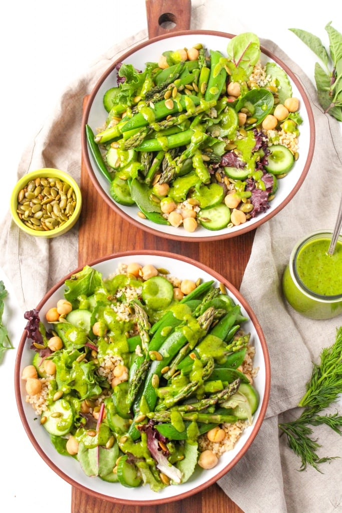 green goddess bowl with honey vinaigrette