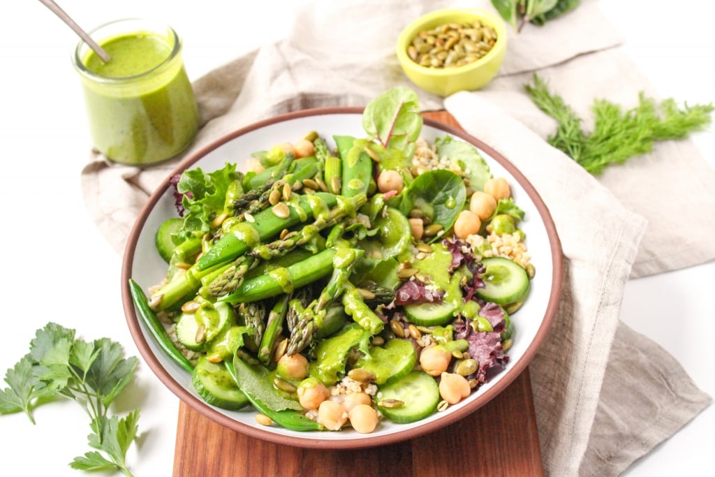green goddess bowl with honey vinaigrette