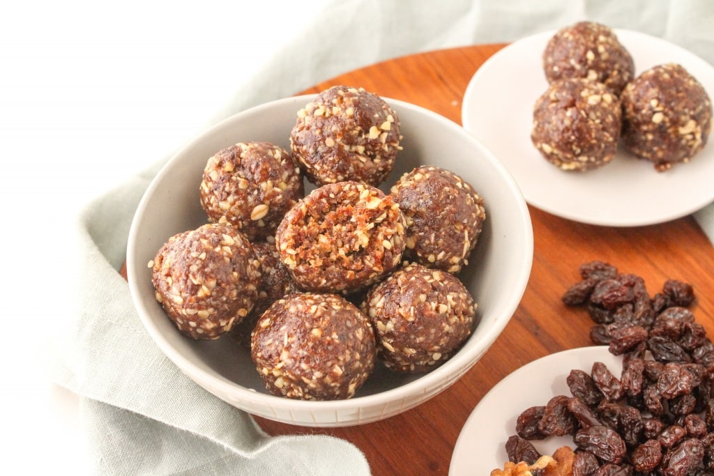 basic no bake energy ball formula recipe raisins almonds oats cinnamon ingredients