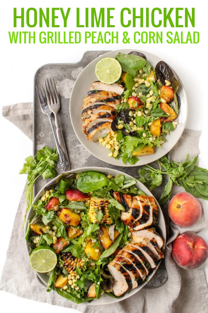 honey lime chicken with grilled peach and corn salad