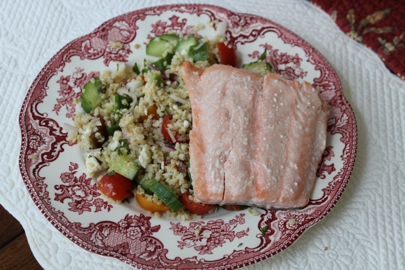 salmon with mediterranean bulgur salad