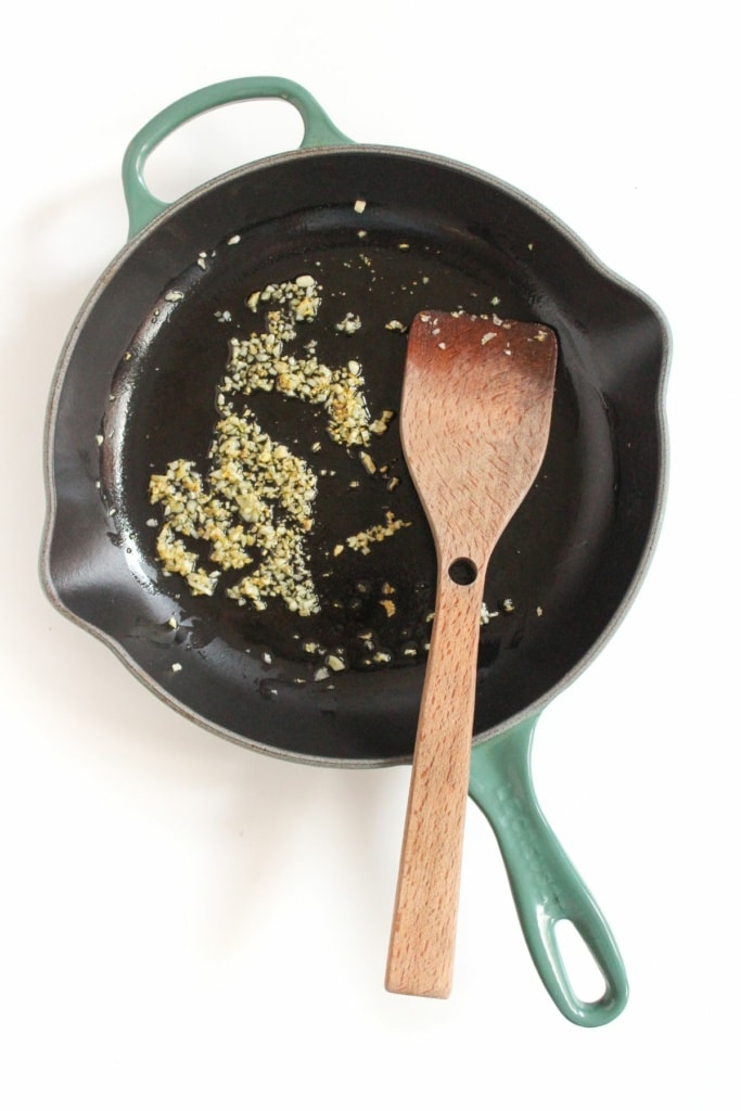 minced garlic in a skillet