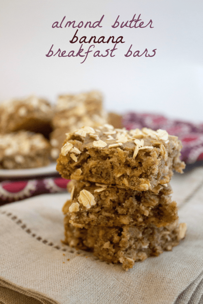 banana applesauce bars stacked on a napkin