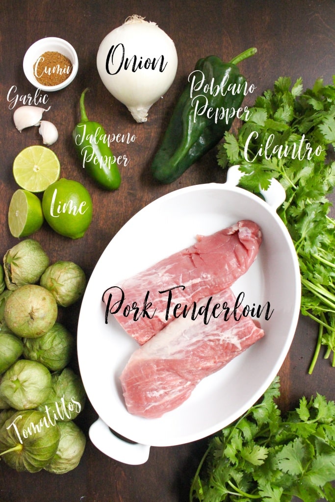 pork tenderloin, tomatillos, cilantro, peppers, lime, onion, and more salsa verde ingredients