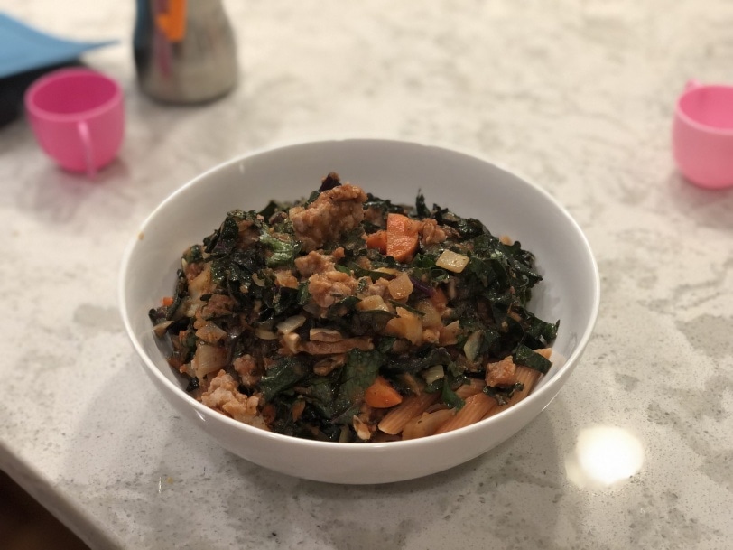 marinara pasta with kale veggies