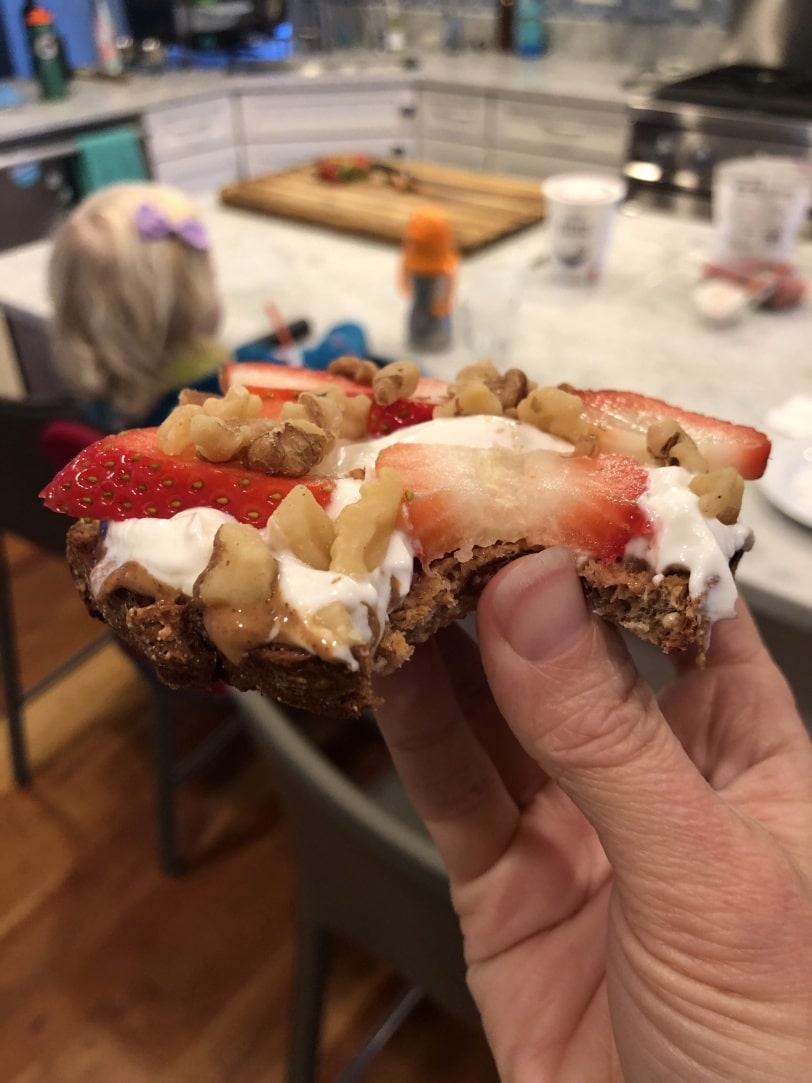 toast with nut butter yogurt and strawberries