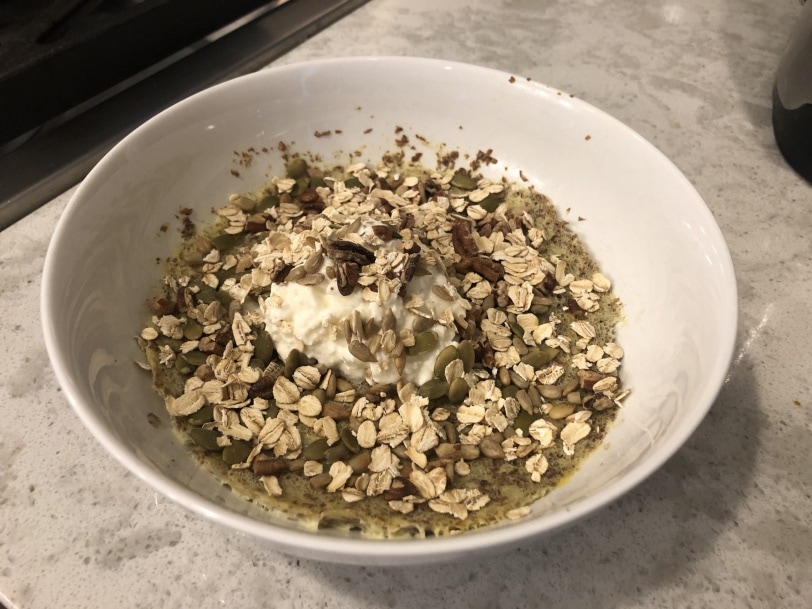 microwave banana egg pancake with seeds
