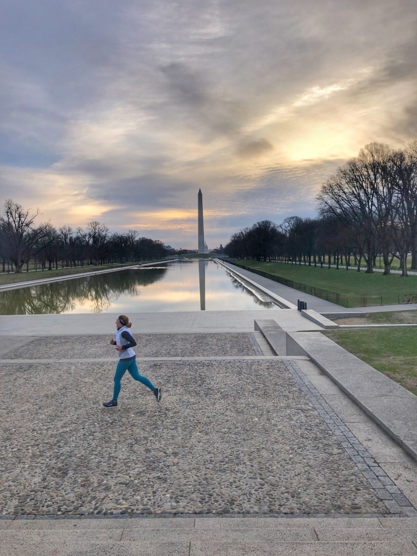 running by the washington dc reflecting pool