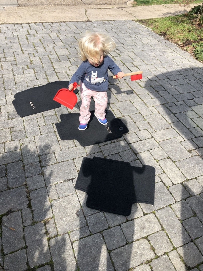cleaning the car with a toddler floor mat hopscotch