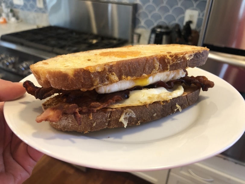 homemade bacon egg and cheese sandwich