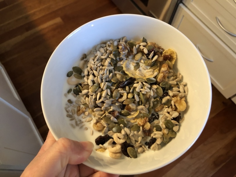 cereal with lots of nuts and seeds and raisins