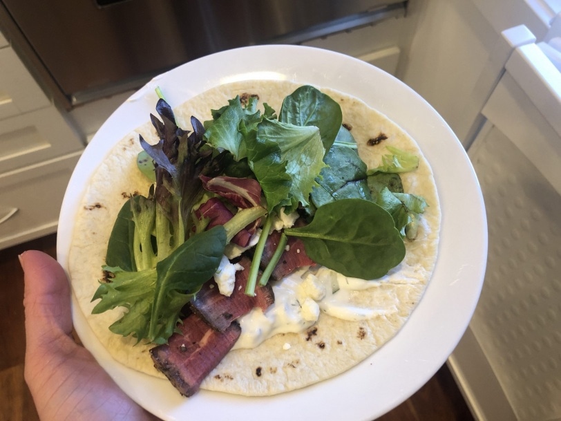 leftover steak wrap with tzatziki