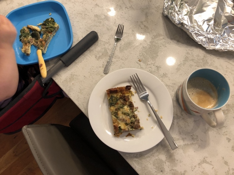 leftover sausage and egg casserole with a latte