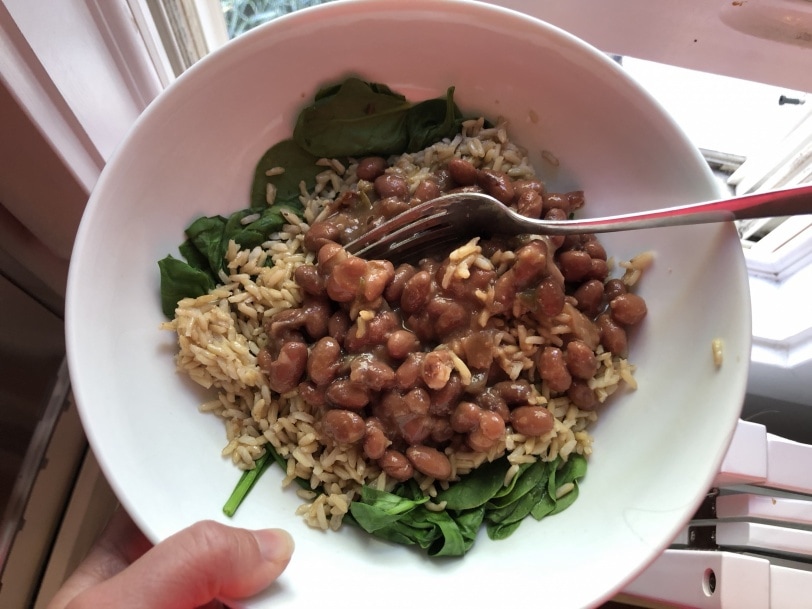 beans and rice with spinach