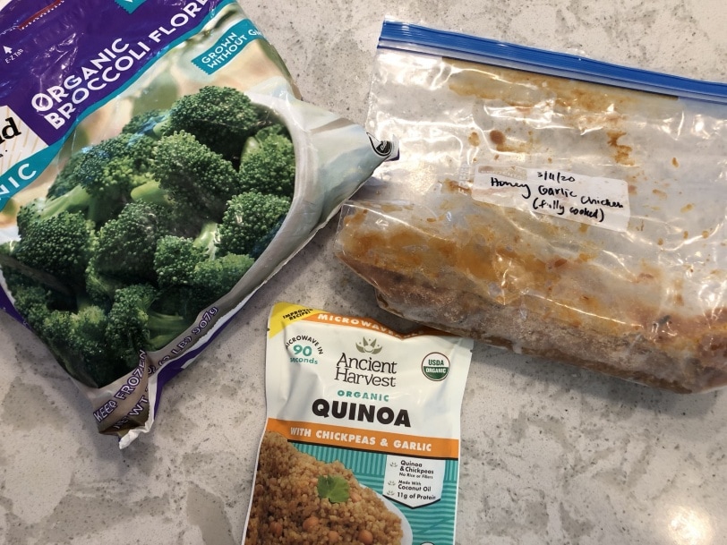 super easy lunch with quinoa broccoli leftover chicken