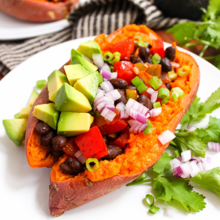 Quick Microwave Mexican Stuffed Sweet Potatoes (Vegan)