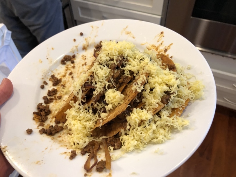 beef and lentil tacos with cheese