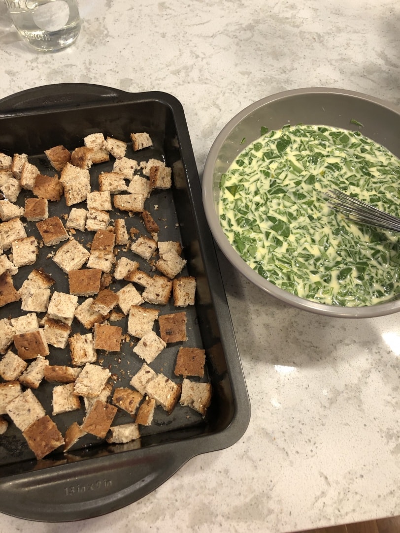 sausage egg and bread casserole with spinach
