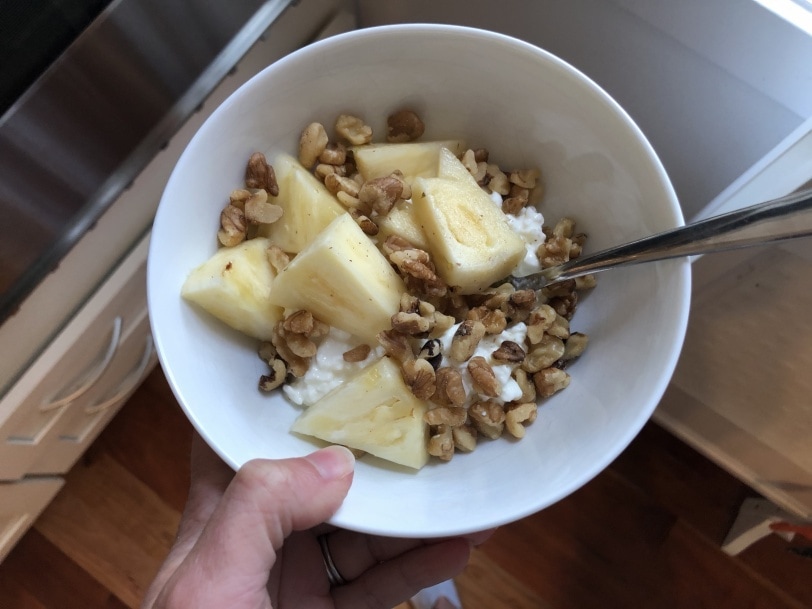 cottage cheese with walnuts and pineapple