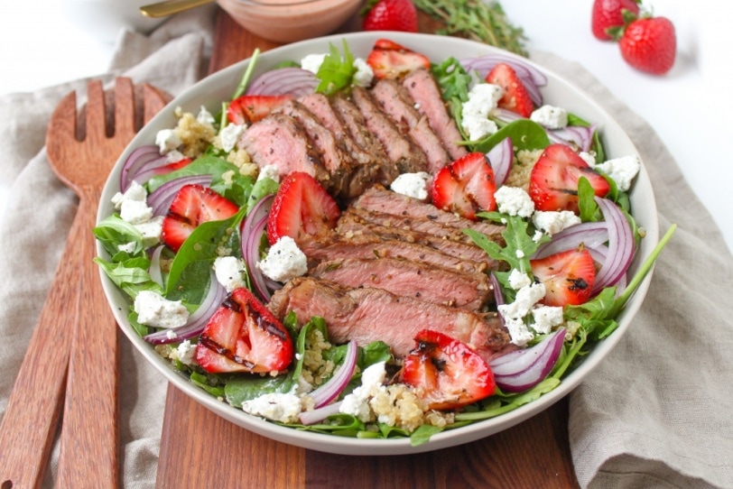 grilled steak and strawberry salad