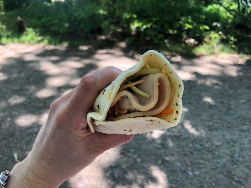turkey wrap eaten while hiking