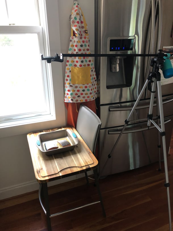 food blogger video set up with phone on a tripod