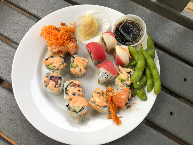 sushi and edamame