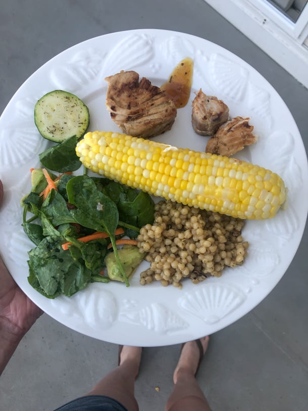 tuna with corn and salad