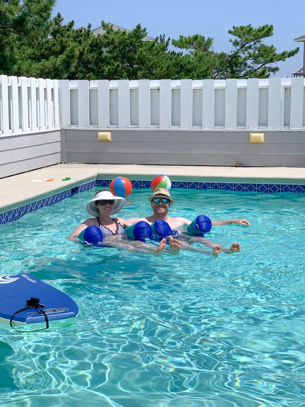 floating in the pool