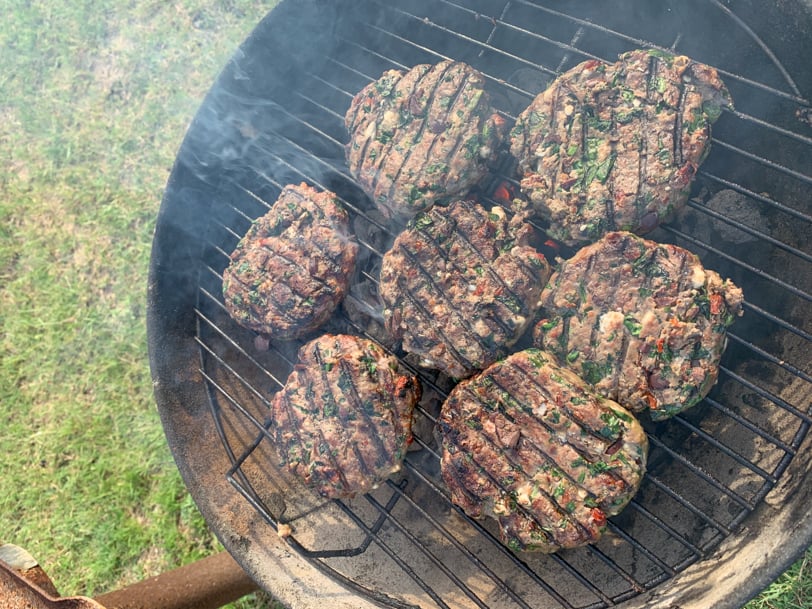 greek lamb burgers on the grill