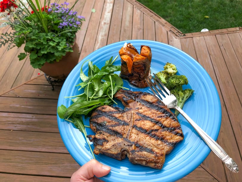pork chop with sweet potato and broccoli