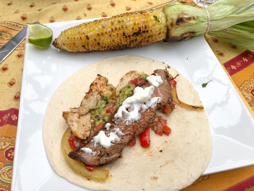 beef fajita plus grilled corn