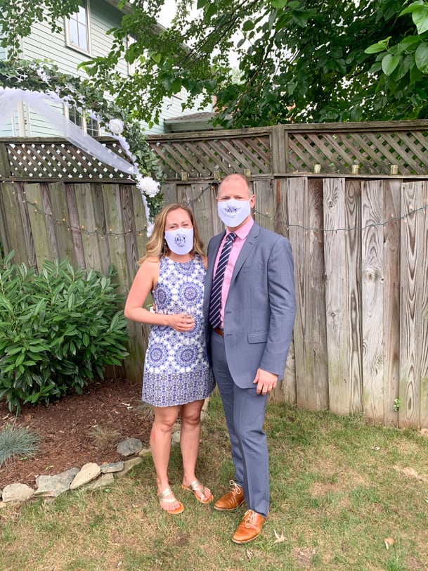 masked up for a wedding