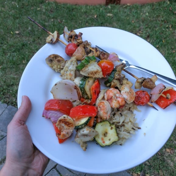 kabobs and rice