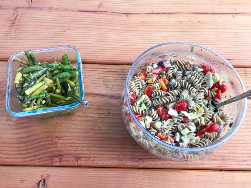 Italian pasta salad and veggies