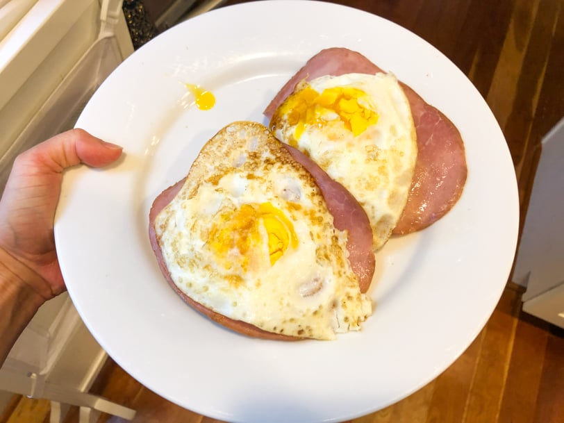 english muffin with ham egg and cheese
