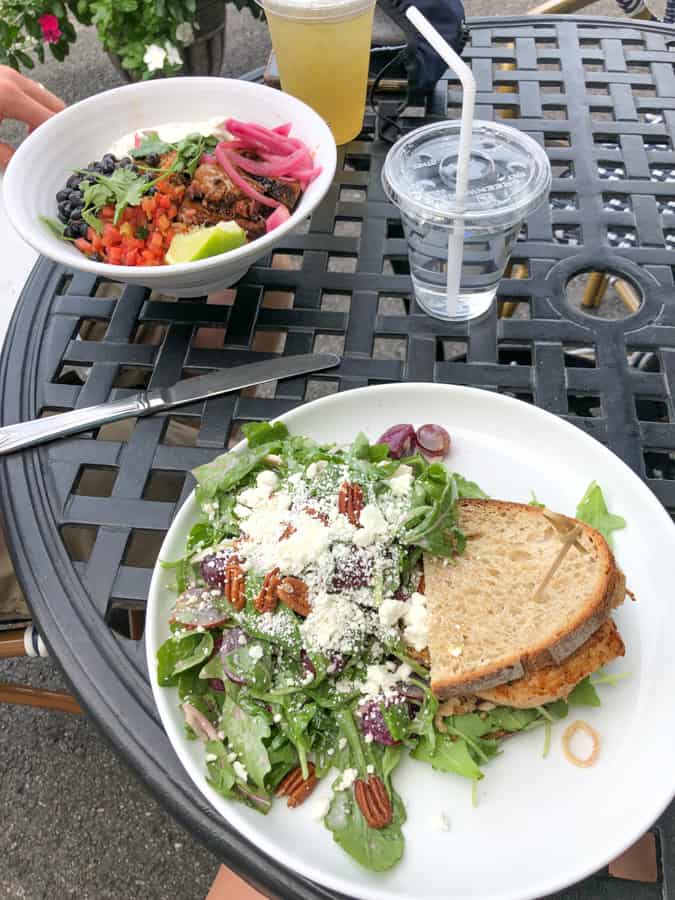 chicken sandwich with beet salad