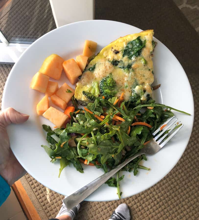 cheesy broccoli frittata with salad and melon