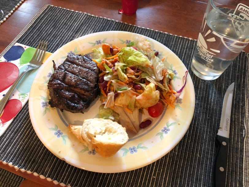 steak and taco salad with bread